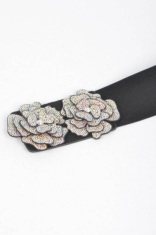AB Rhinestone Flower Iconic Elastic Belt - Shop Style & More | Fresh Looks, Everyday Deals & Free Shipping