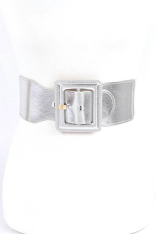 Metallic Faux Leather Elastic Fashion Wide Belt - Shop Style & More | Fresh Looks, Everyday Deals & Free Shipping