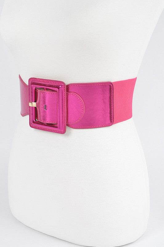 Metallic Faux Leather Elastic Fashion Wide Belt - Shop Style & More | Fresh Looks, Everyday Deals & Free Shipping