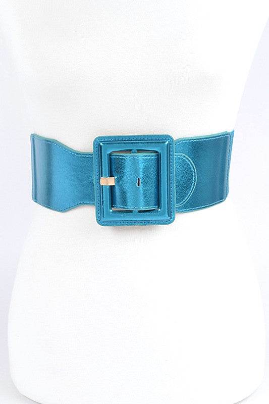 Metallic Faux Leather Elastic Fashion Wide Belt - Shop Style & More | Fresh Looks, Everyday Deals & Free Shipping