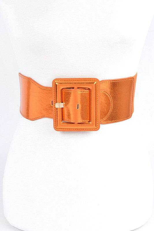 Metallic Faux Leather Elastic Fashion Wide Belt - Shop Style & More | Fresh Looks, Everyday Deals & Free Shipping