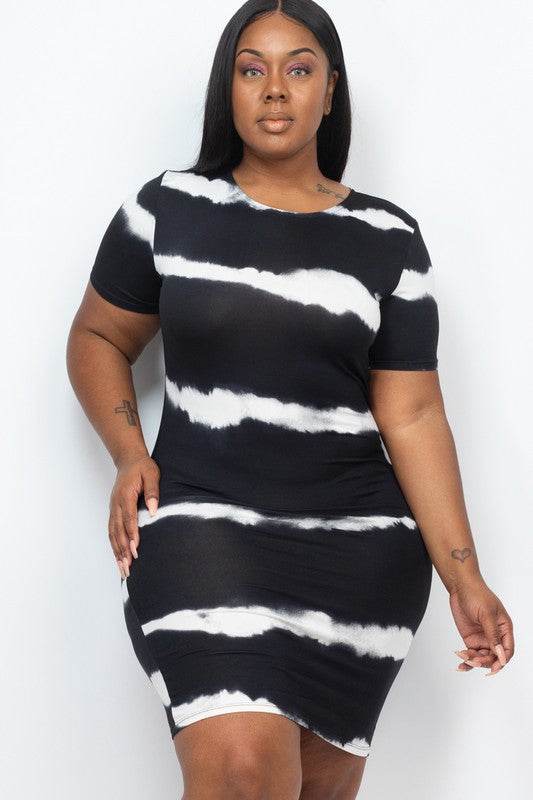 PLUS Size Stripe Tie-Dye Printed Midi Dress - Shop Style & More | Fresh Looks, Everyday Deals & Free Shipping