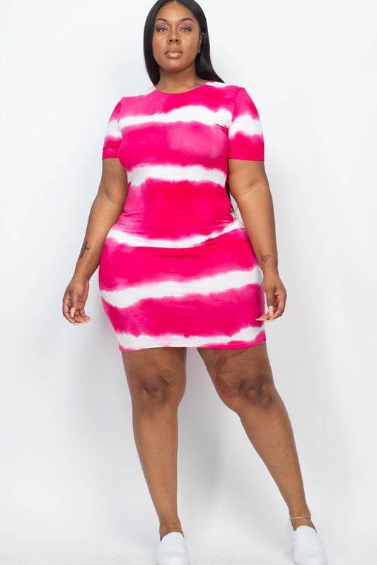 PLUS Size Stripe Tie-Dye Printed Midi Dress - Shop Style & More | Fresh Looks, Everyday Deals & Free Shipping