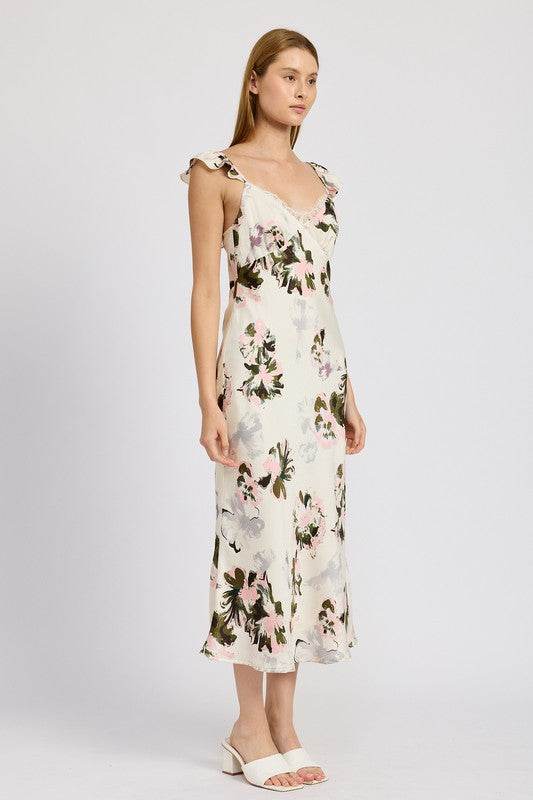 FLORAL MIDI DRESS WITH LACE DETAIL - Shop Style & More | Fresh Looks, Everyday Deals & Free Shipping