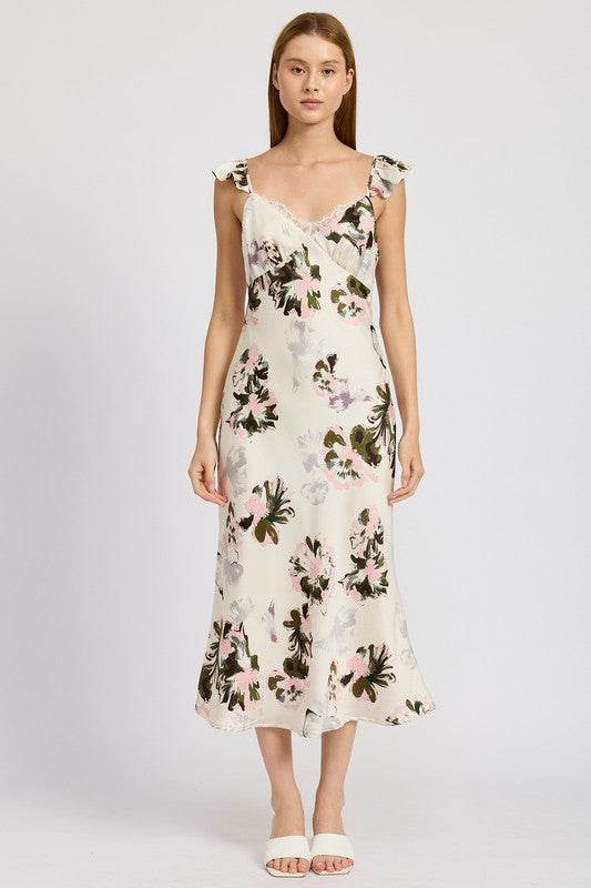 FLORAL MIDI DRESS WITH LACE DETAIL - Shop Style & More | Fresh Looks, Everyday Deals & Free Shipping