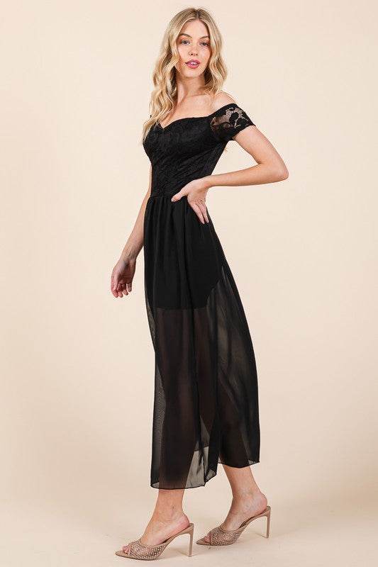 Lace Off Shoulder Chiffon Dress - Shop Style & More | Fresh Looks, Everyday Deals & Free Shipping