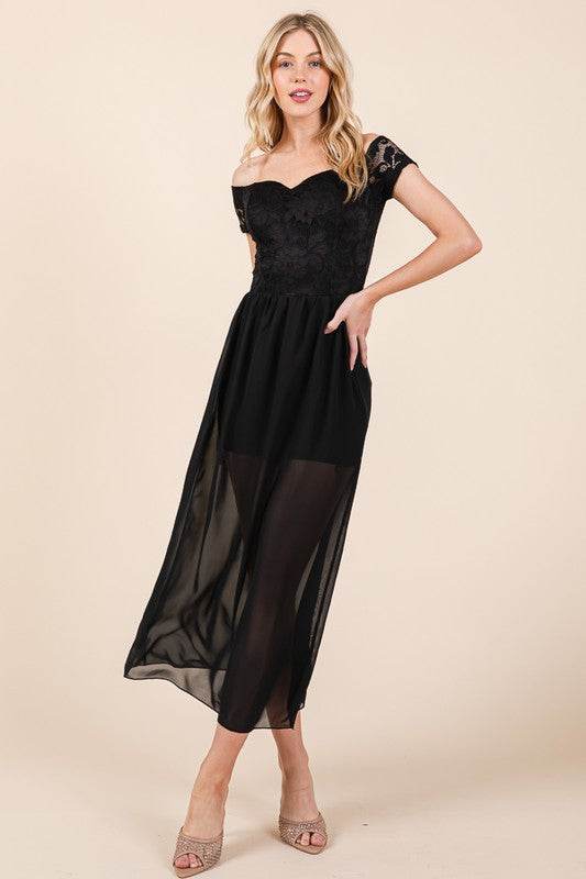 Lace Off Shoulder Chiffon Dress - Shop Style & More | Fresh Looks, Everyday Deals & Free Shipping