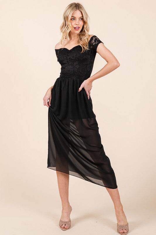 Lace Off Shoulder Chiffon Dress - Shop Style & More | Fresh Looks, Everyday Deals & Free Shipping
