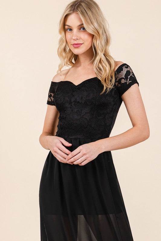 Lace Off Shoulder Chiffon Dress - Shop Style & More | Fresh Looks, Everyday Deals & Free Shipping
