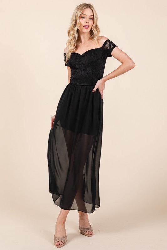 Lace Off Shoulder Chiffon Dress - Shop Style & More | Fresh Looks, Everyday Deals & Free Shipping