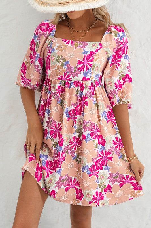 Floral Square Neck Puff Sleeve Babydoll Dress - Shop Style & More | Fresh Looks, Everyday Deals & Free Shipping