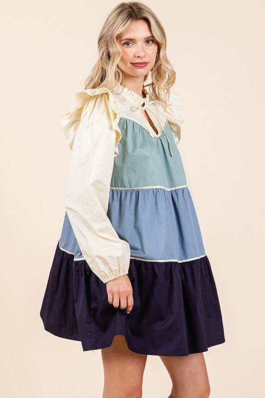 Plus Tiered Color Block Mini Dress - Shop Style & More | Fresh Looks, Everyday Deals & Free Shipping