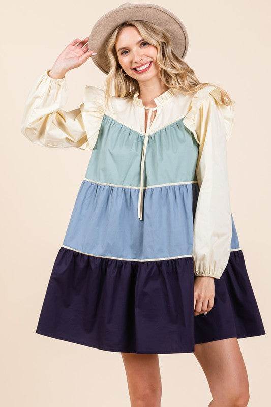 Plus Tiered Color Block Mini Dress - Shop Style & More | Fresh Looks, Everyday Deals & Free Shipping