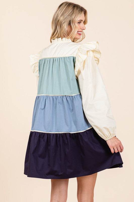Plus Tiered Color Block Mini Dress - Shop Style & More | Fresh Looks, Everyday Deals & Free Shipping