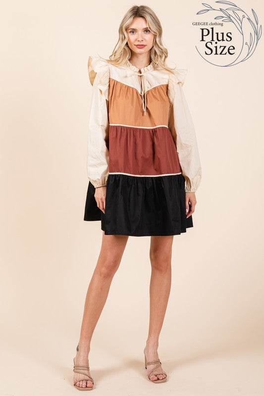 Plus Tiered Color Block Mini Dress - Shop Style & More | Fresh Looks, Everyday Deals & Free Shipping