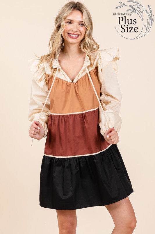 Plus Tiered Color Block Mini Dress - Shop Style & More | Fresh Looks, Everyday Deals & Free Shipping