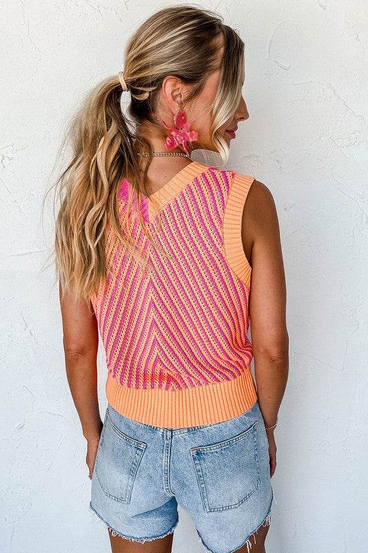 Women Contrast Chevron Knit V Neck Sweater Vest - Shop Style & More | Fresh Looks, Everyday Deals & Free Shipping