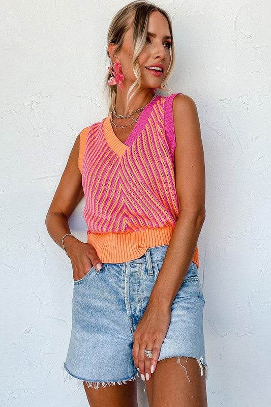 Women Contrast Chevron Knit V Neck Sweater Vest - Shop Style & More | Fresh Looks, Everyday Deals & Free Shipping