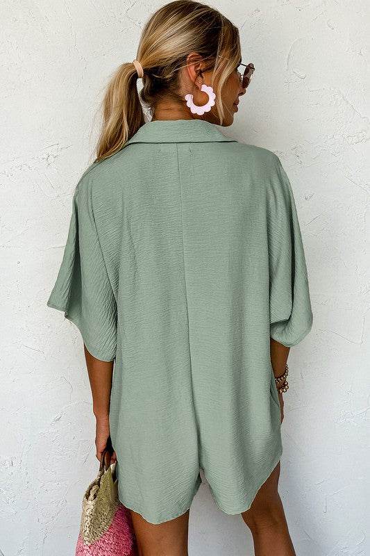 Women Half Button Collared Loose Romper - Shop Style & More | Fresh Looks, Everyday Deals & Free Shipping