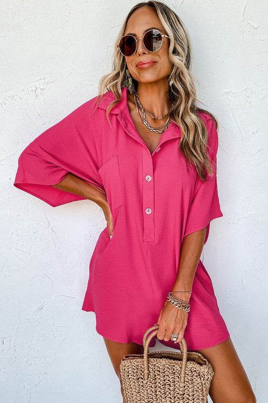 Women Half Button Collared Loose Romper - Shop Style & More | Fresh Looks, Everyday Deals & Free Shipping