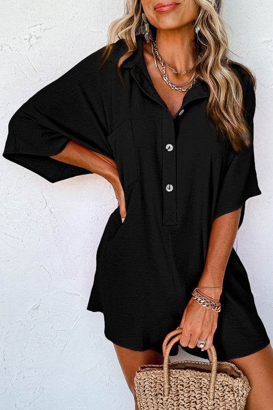 Women Half Button Collared Loose Romper - Shop Style & More | Fresh Looks, Everyday Deals & Free Shipping