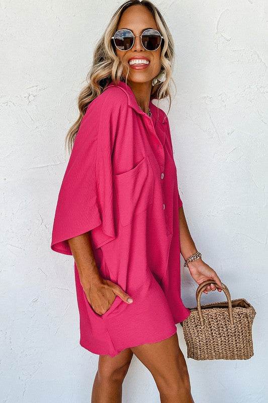 Women Half Button Collared Loose Romper - Shop Style & More | Fresh Looks, Everyday Deals & Free Shipping