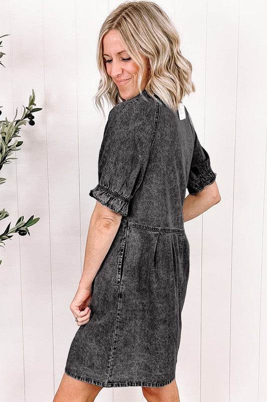 Women Ruffled Short Sleeve Buttoned Denim Dress - Shop Style & More | Fresh Looks, Everyday Deals & Free Shipping