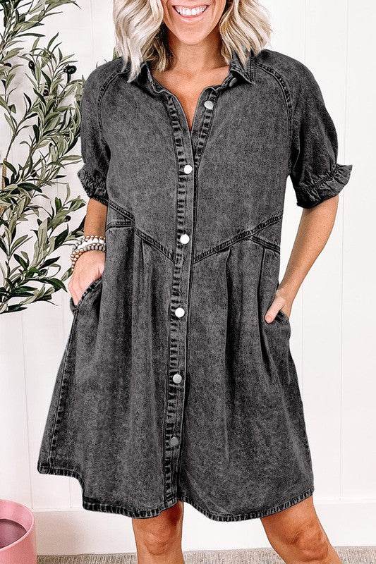 Women Ruffled Short Sleeve Buttoned Denim Dress - Shop Style & More | Fresh Looks, Everyday Deals & Free Shipping