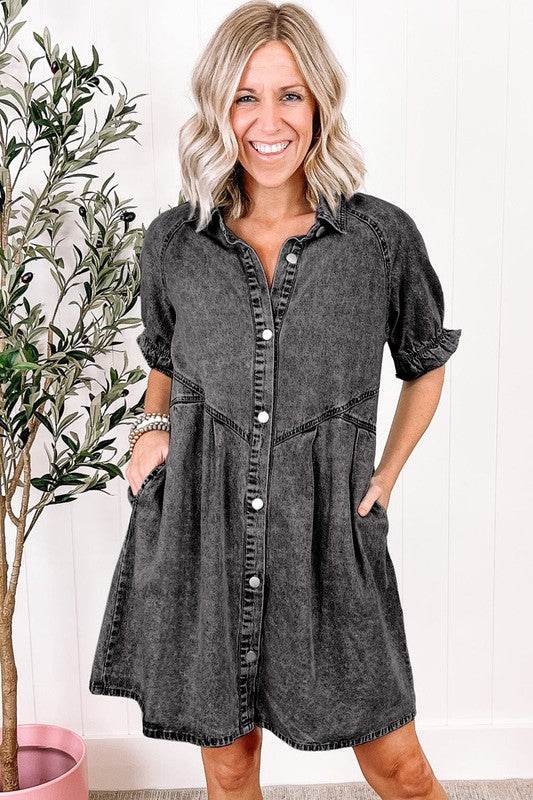 Women Ruffled Short Sleeve Buttoned Denim Dress - Shop Style & More | Fresh Looks, Everyday Deals & Free Shipping