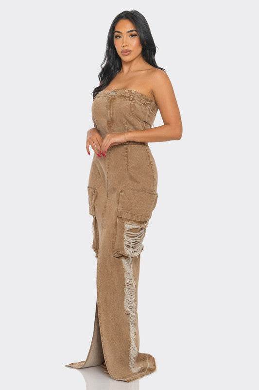 Vintage Washed Distressed Cargo Maxi Dress - Shop Style & More | Fresh Looks, Everyday Deals & Free Shipping