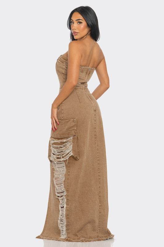 Vintage Washed Distressed Cargo Maxi Dress - Shop Style & More | Fresh Looks, Everyday Deals & Free Shipping