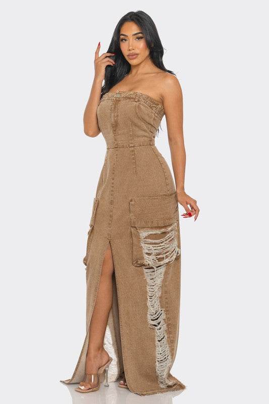 Vintage Washed Distressed Cargo Maxi Dress - Shop Style & More | Fresh Looks, Everyday Deals & Free Shipping