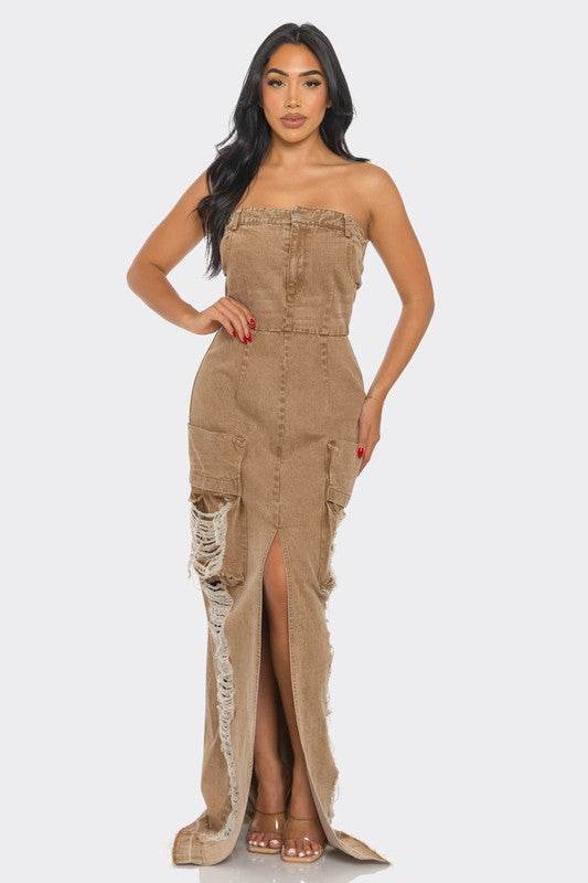Vintage Washed Distressed Cargo Maxi Dress - Shop Style & More | Fresh Looks, Everyday Deals & Free Shipping