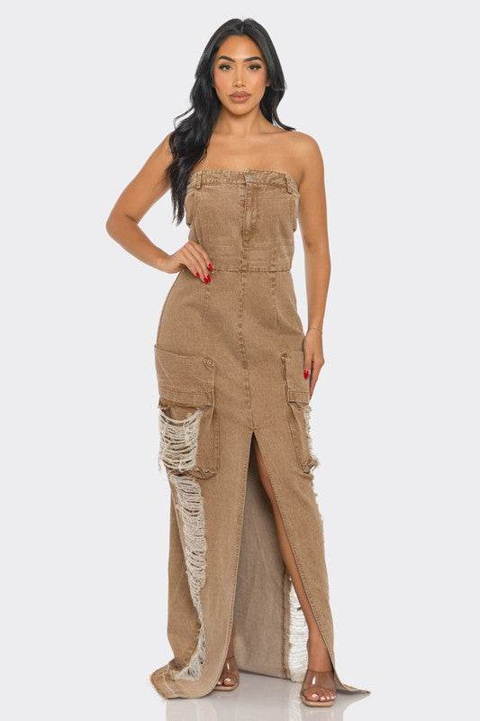 Vintage Washed Distressed Cargo Maxi Dress - Shop Style & More | Fresh Looks, Everyday Deals & Free Shipping