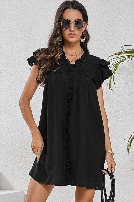 Women Ruffle Sleeve V Neck Frilled Shift Dress - Shop Style & More | Fresh Looks, Everyday Deals & Free Shipping