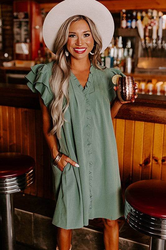 Women Ruffle Sleeve V Neck Frilled Shift Dress - Shop Style & More | Fresh Looks, Everyday Deals & Free Shipping