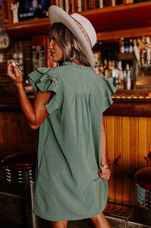 Women Ruffle Sleeve V Neck Frilled Shift Dress - Shop Style & More | Fresh Looks, Everyday Deals & Free Shipping