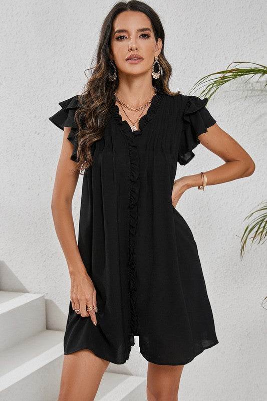 Women Ruffle Sleeve V Neck Frilled Shift Dress - Shop Style & More | Fresh Looks, Everyday Deals & Free Shipping
