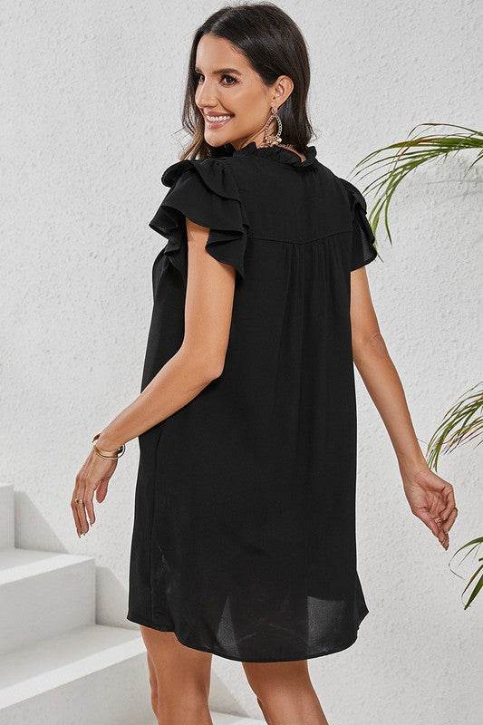 Women Ruffle Sleeve V Neck Frilled Shift Dress - Shop Style & More | Fresh Looks, Everyday Deals & Free Shipping