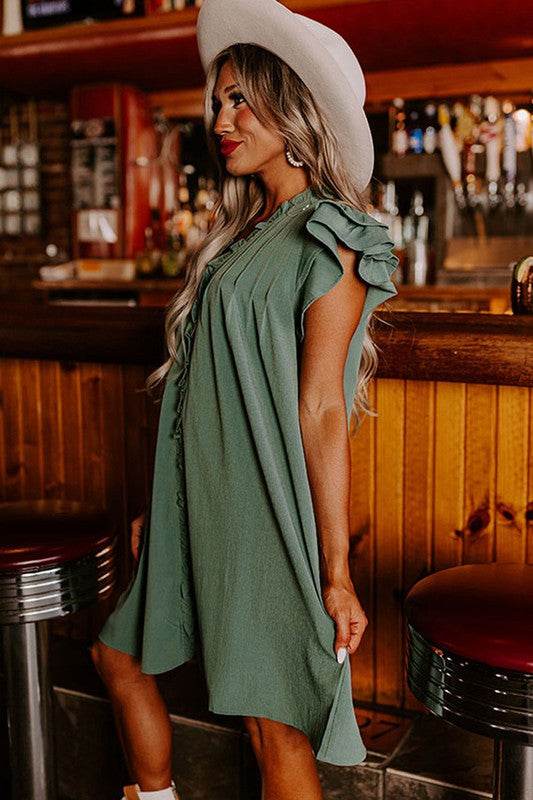 Women Ruffle Sleeve V Neck Frilled Shift Dress - Shop Style & More | Fresh Looks, Everyday Deals & Free Shipping