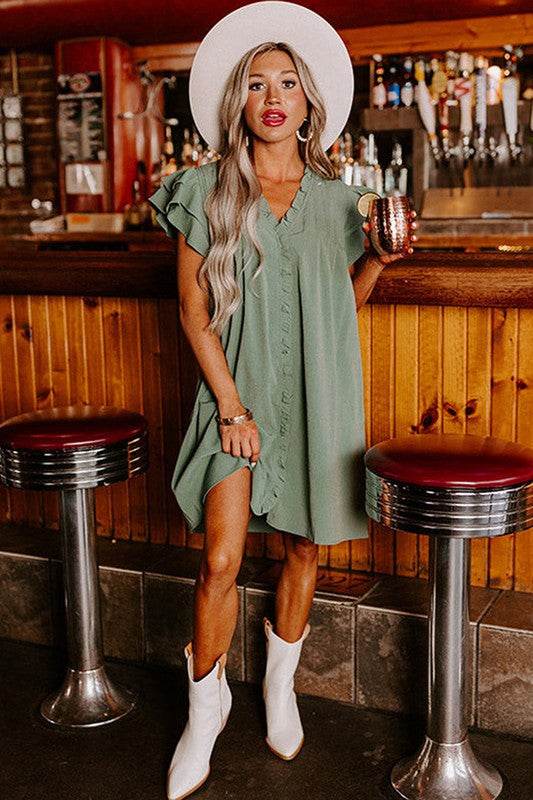 Women Ruffle Sleeve V Neck Frilled Shift Dress - Shop Style & More | Fresh Looks, Everyday Deals & Free Shipping