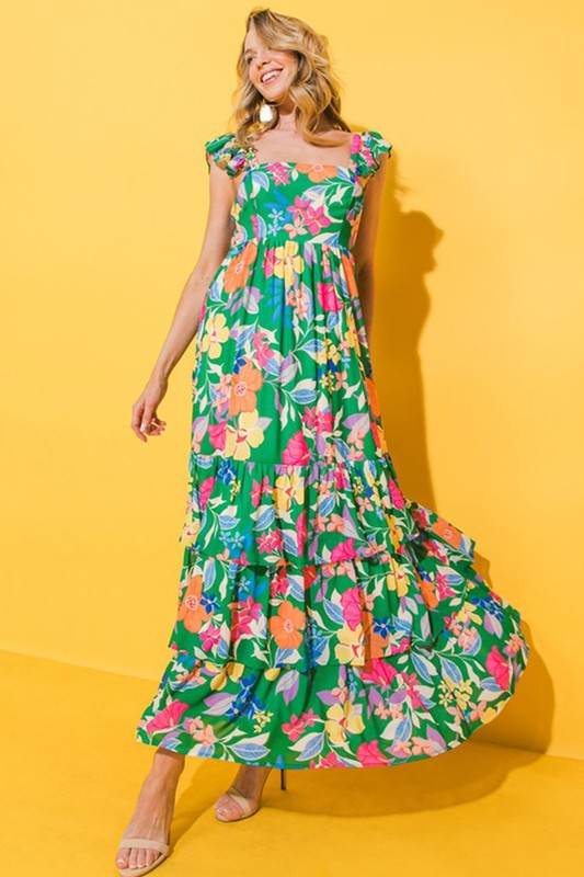 Women Print Sleeveless Ruffle Tiered Maxi Dress - Shop Style & More | Fresh Looks, Everyday Deals & Free Shipping