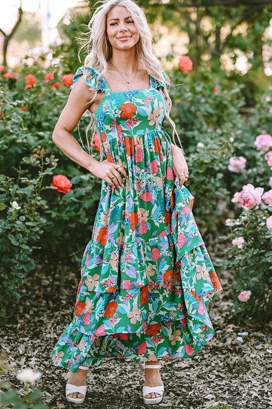Women Print Sleeveless Ruffle Tiered Maxi Dress - Shop Style & More | Fresh Looks, Everyday Deals & Free Shipping