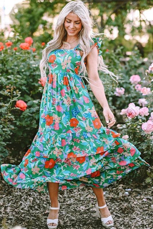 Women Print Sleeveless Ruffle Tiered Maxi Dress - Shop Style & More | Fresh Looks, Everyday Deals & Free Shipping