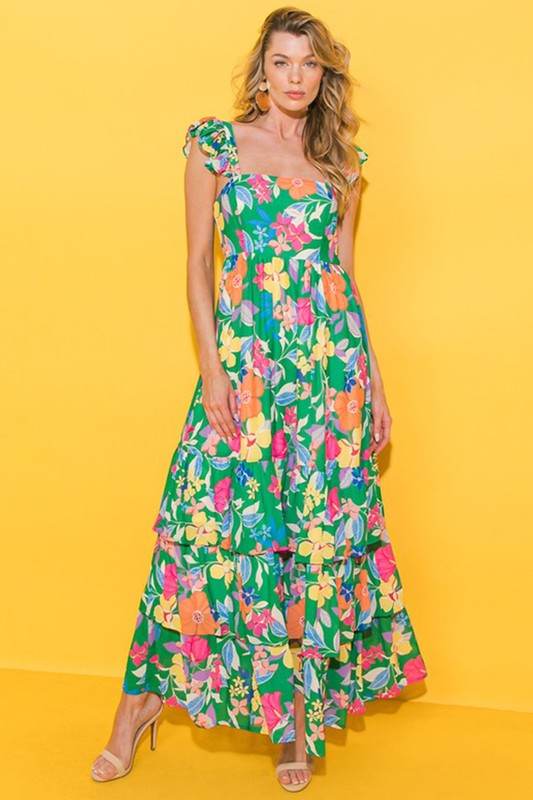 Women Print Sleeveless Ruffle Tiered Maxi Dress - Shop Style & More | Fresh Looks, Everyday Deals & Free Shipping