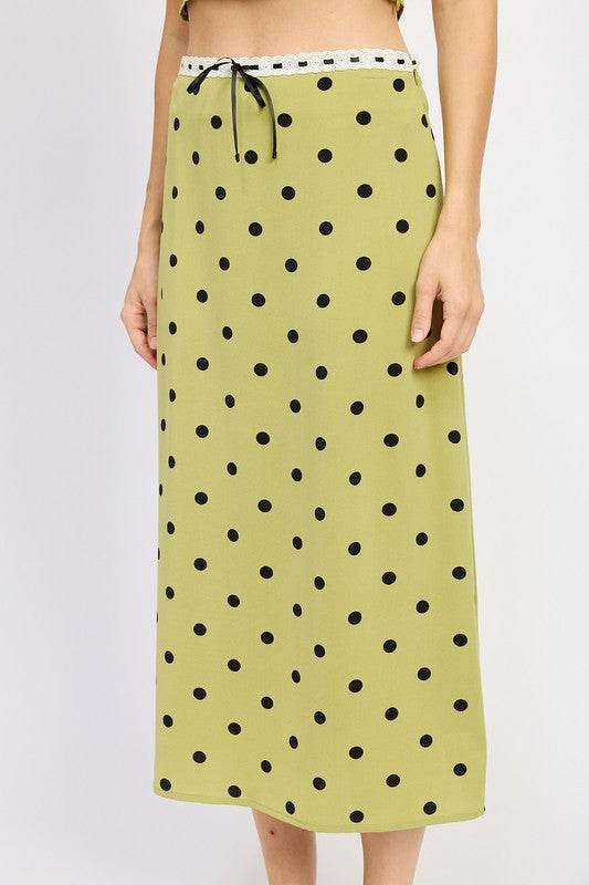 POLKA DOT MIDI SKIRT WITH LACE TRIM - Shop Style & More | Fresh Looks, Everyday Deals & Free Shipping