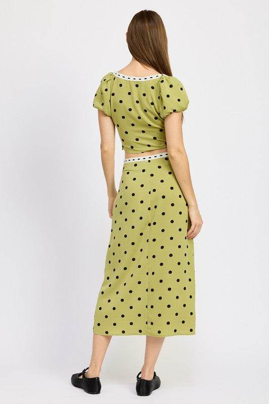 POLKA DOT MIDI SKIRT WITH LACE TRIM - Shop Style & More | Fresh Looks, Everyday Deals & Free Shipping