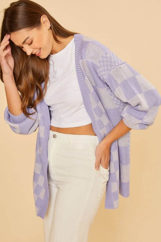Annie Wear Checkered Open Front Drop Shoulder Cardigan - Shop Style & More | Fresh Looks, Everyday Deals & Free Shipping