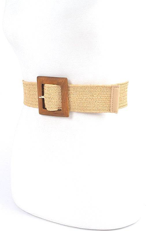 Wooden Buckle Elastic Faux Straw Fashion Belt - Shop Style & More | Fresh Looks, Everyday Deals & Free Shipping