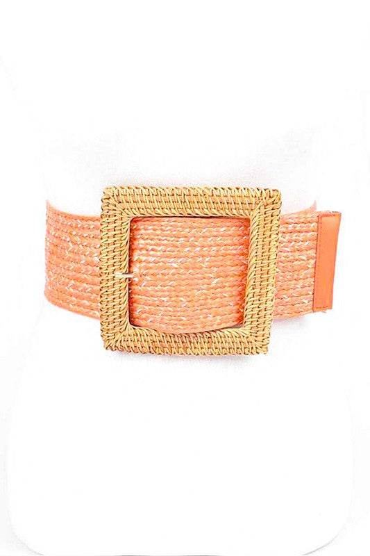 Bamboo Square Buckle Faux Straw Elastic Belt - Shop Style & More | Fresh Looks, Everyday Deals & Free Shipping